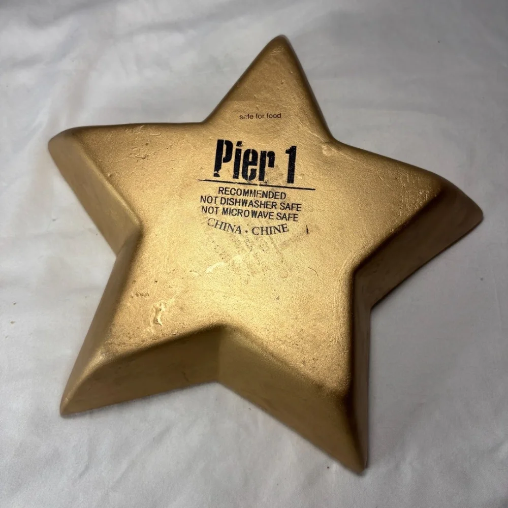 Pier 1 Terracotta Star Shaped Bowl Gold Decorative Bowl/Candy Dish Holiday
